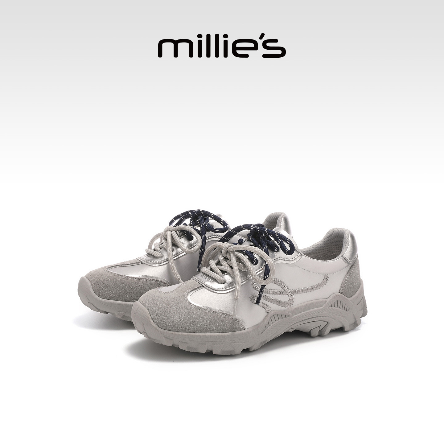 MILLIE'S/妙丽工装鞋女2026春季新款复古休闲鞋拼色百搭老爹鞋子