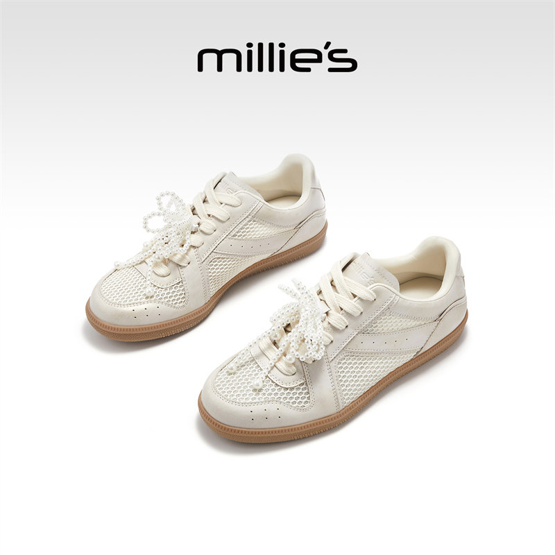 MILLIE'S/妙丽女士网面透气德训鞋女鞋百搭平底舒适小白鞋休闲鞋
