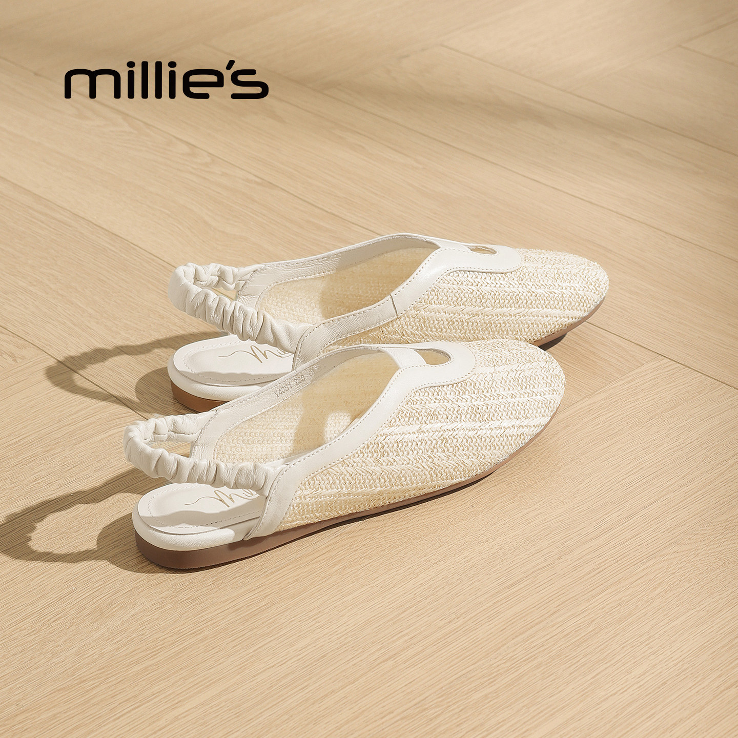 MILLIE'S/妙丽后绊带包头凉鞋2026夏季新款日常百搭透气平底单鞋