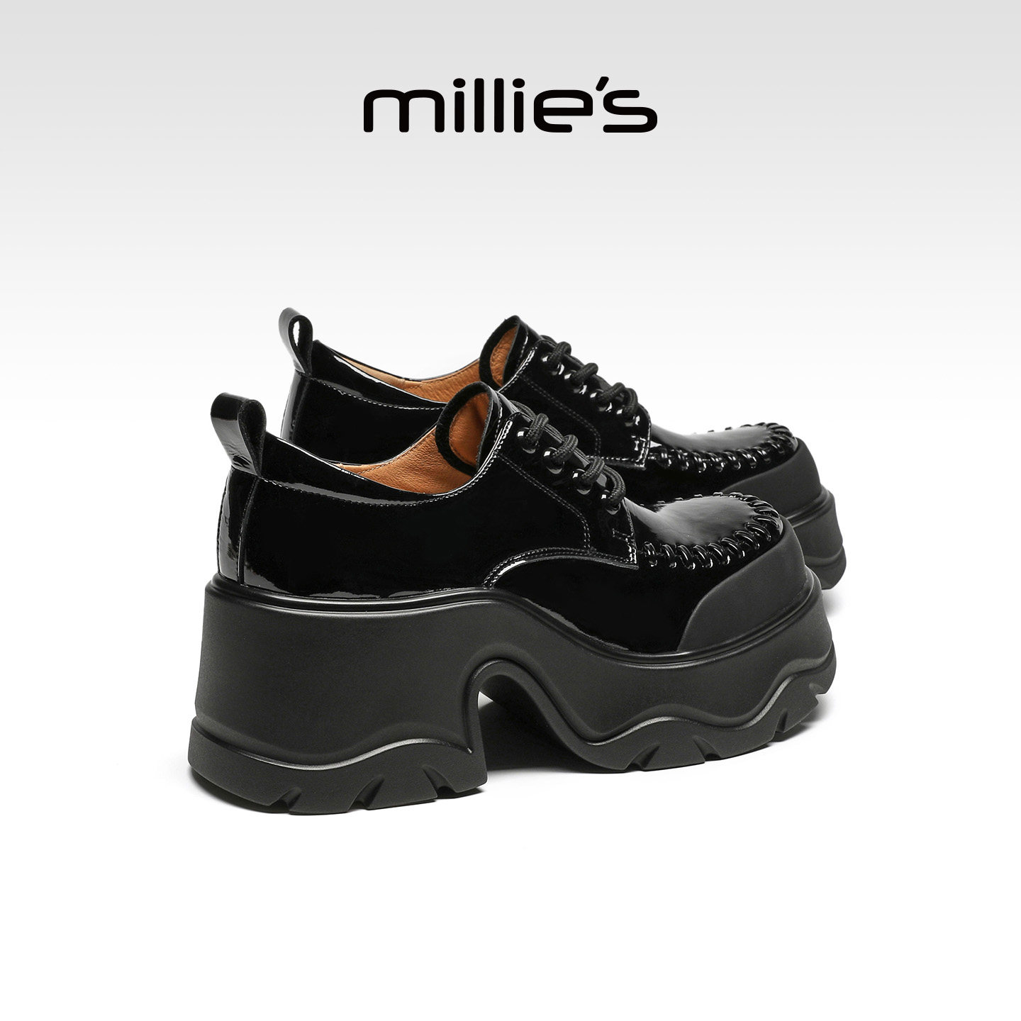 MILLIE'S/妙丽英伦风厚底乐福鞋女款黑色漆皮小个子单鞋春季新款,女鞋,深口单鞋,淘宝优惠券,粉丝福利购,淘宝优惠卷