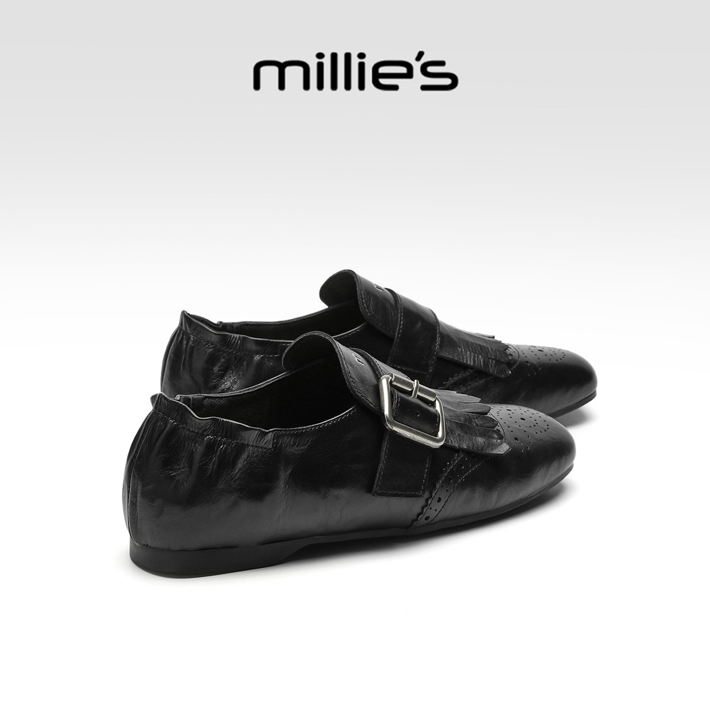 MILLIE'S/妙丽英伦风复古风乐福鞋女皮带扣平底单鞋一脚蹬布洛克,女鞋,乐福鞋（豆豆鞋）,淘宝优惠券,粉丝福利购,淘宝优惠卷