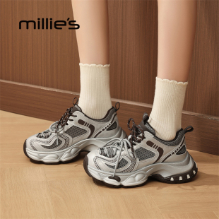 百搭运动鞋 millies妙丽女鞋 时尚 网面轻便透气老爹鞋 2025年秋新款