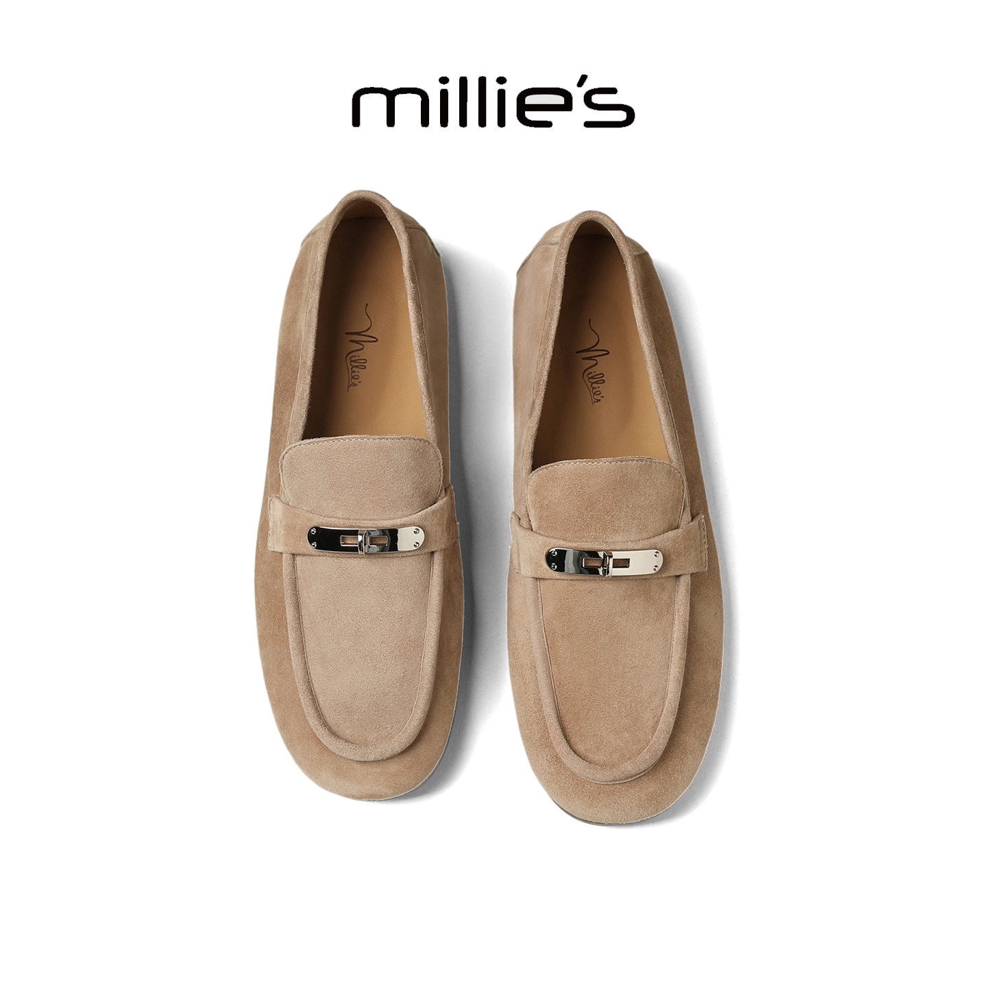 MILLIE'S/妙丽真皮老钱风羊绒面革女款乐福鞋2026春季新款休闲鞋