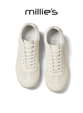 MILLIE'S/妙丽简约风白色德训鞋女真皮软底百搭内增高时尚休闲鞋