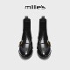 妙丽法式 复古短靴女靴子春季 MILLIE 加绒黑色皮鞋 弹力瘦瘦袜靴