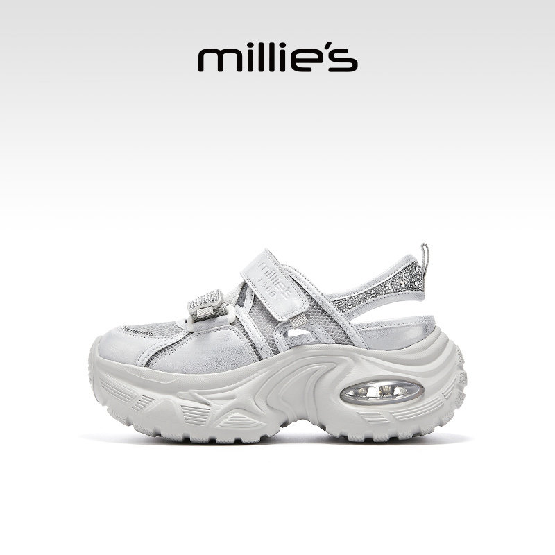 millies妙丽厚底运动凉鞋女小个子2025夏季软底不累脚气垫老爹鞋