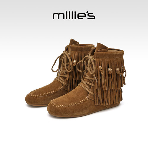 millies妙丽女靴复古流苏短靴