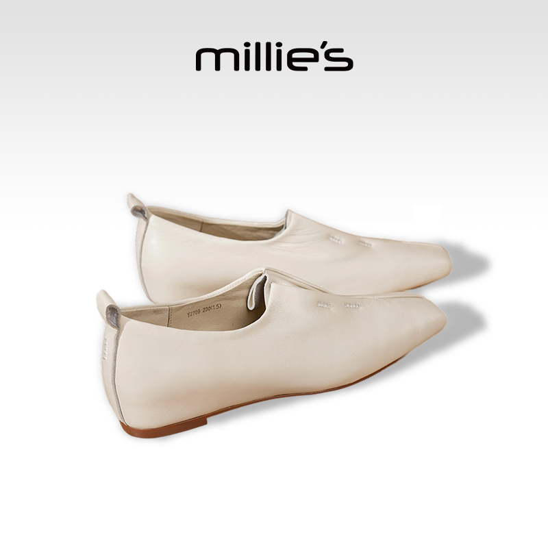 millies妙丽复古方头平底单鞋女