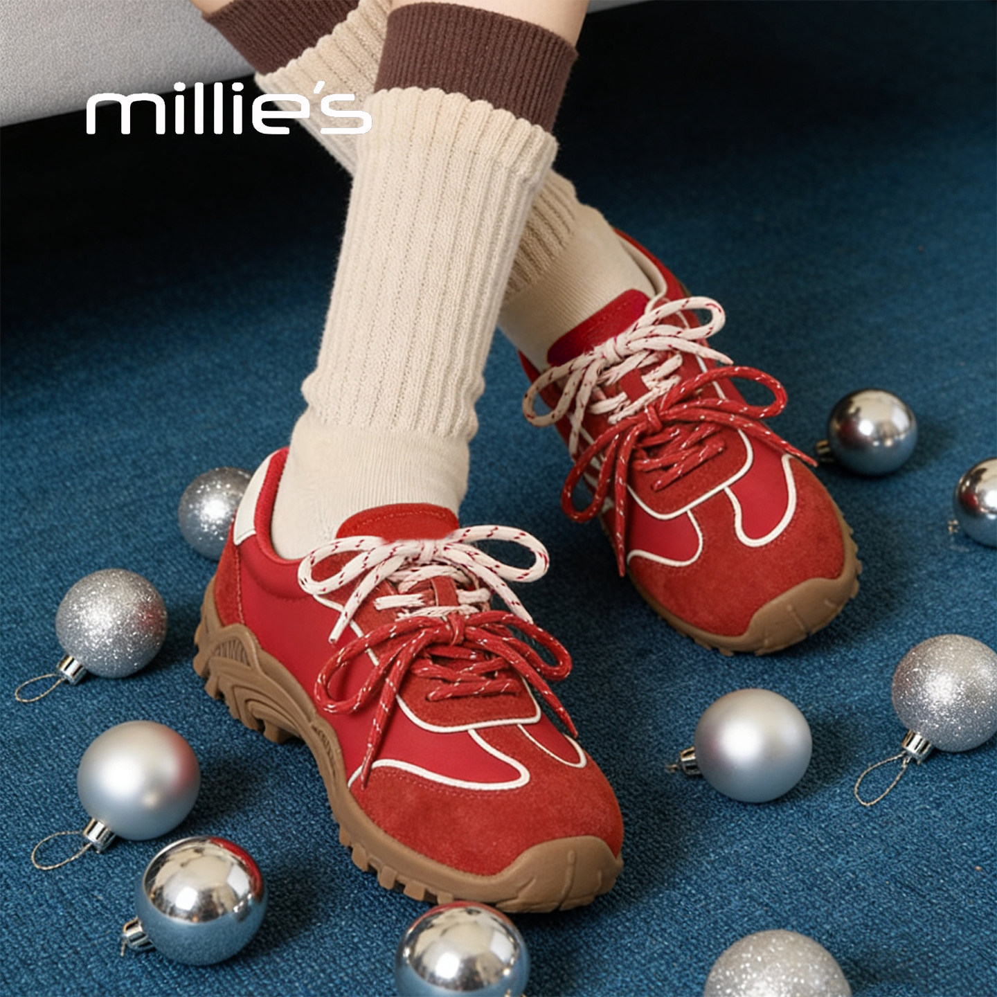 MILLIE'S/妙丽红色复古德训鞋女厚底百搭休闲运动鞋2026春季新款,女鞋,德训鞋,淘宝优惠券,粉丝福利购,淘宝优惠卷