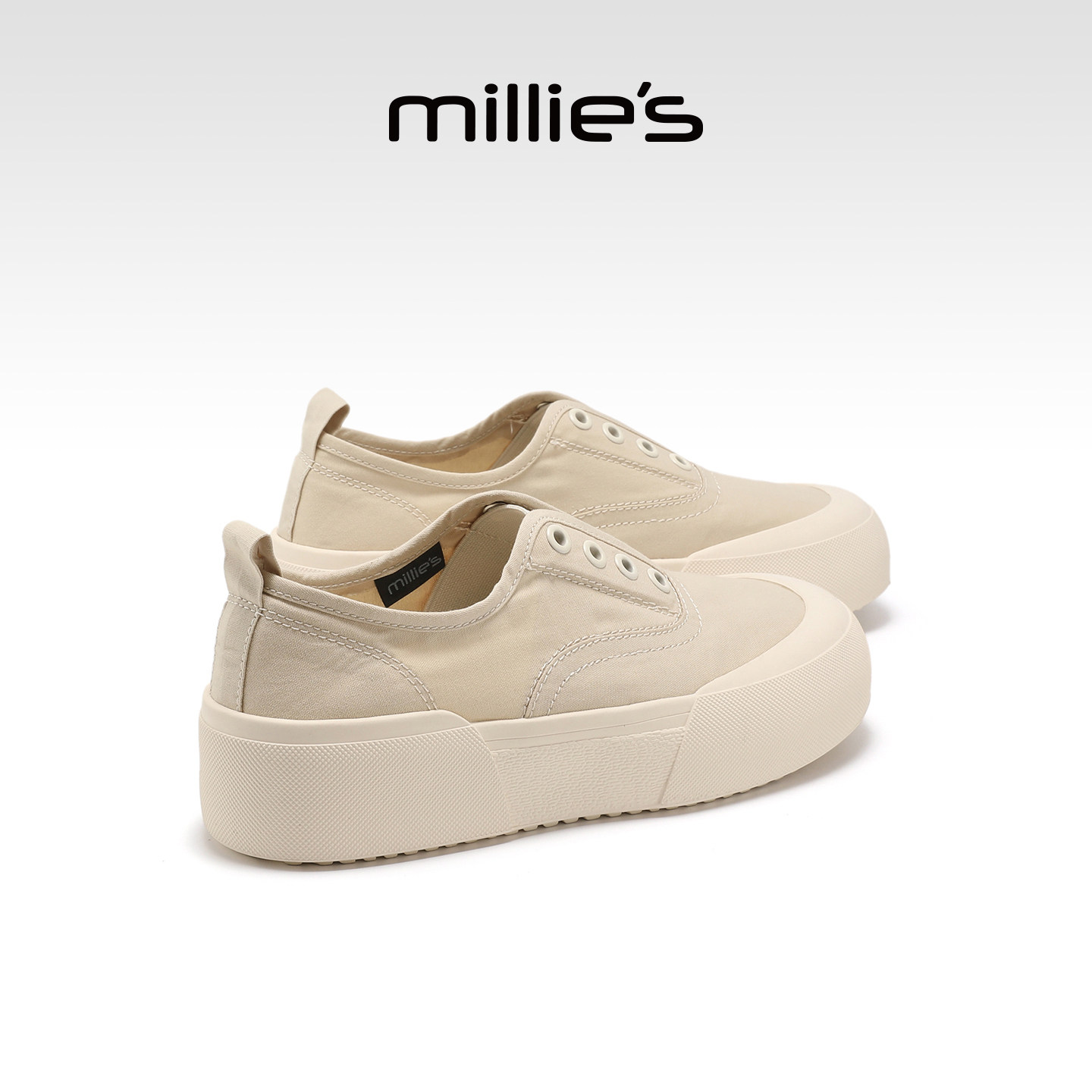 MILLIE'S/妙丽厚底帆布鞋女款夏季透气薄款休闲板鞋一脚蹬懒人鞋