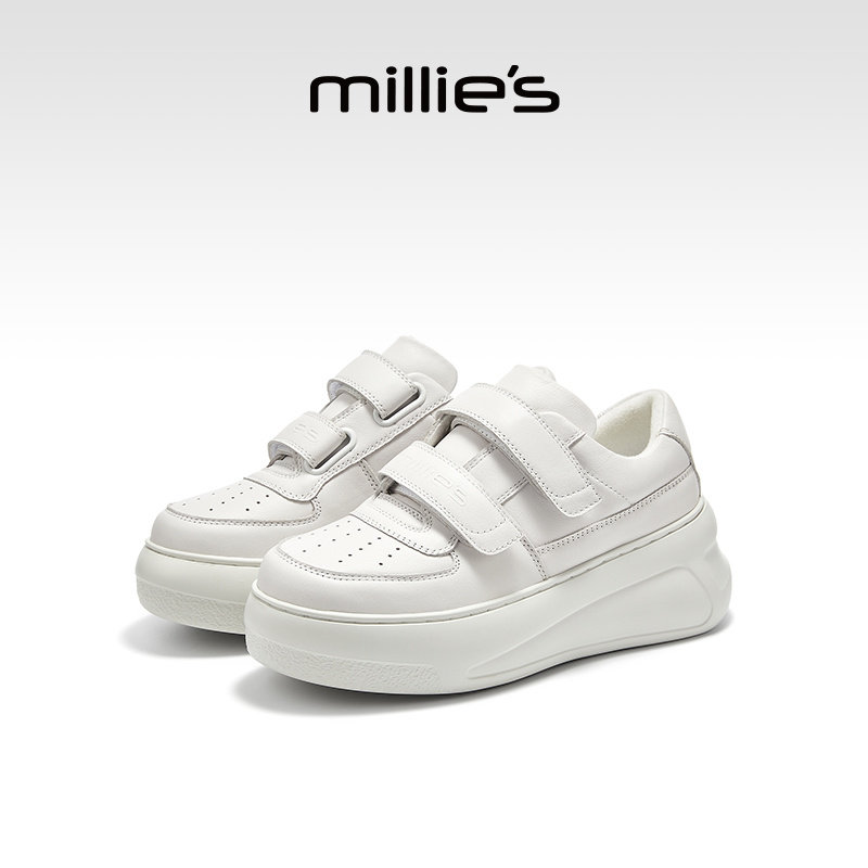 millies妙丽真皮小白鞋女款厚底增高新款休闲加绒棉鞋魔术贴百搭,女鞋,时尚休闲鞋,淘宝优惠券,粉丝福利购,淘宝优惠卷