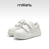 millies妙丽真皮小白鞋 魔术贴百搭 休闲加绒棉鞋 女款 厚底增高新款