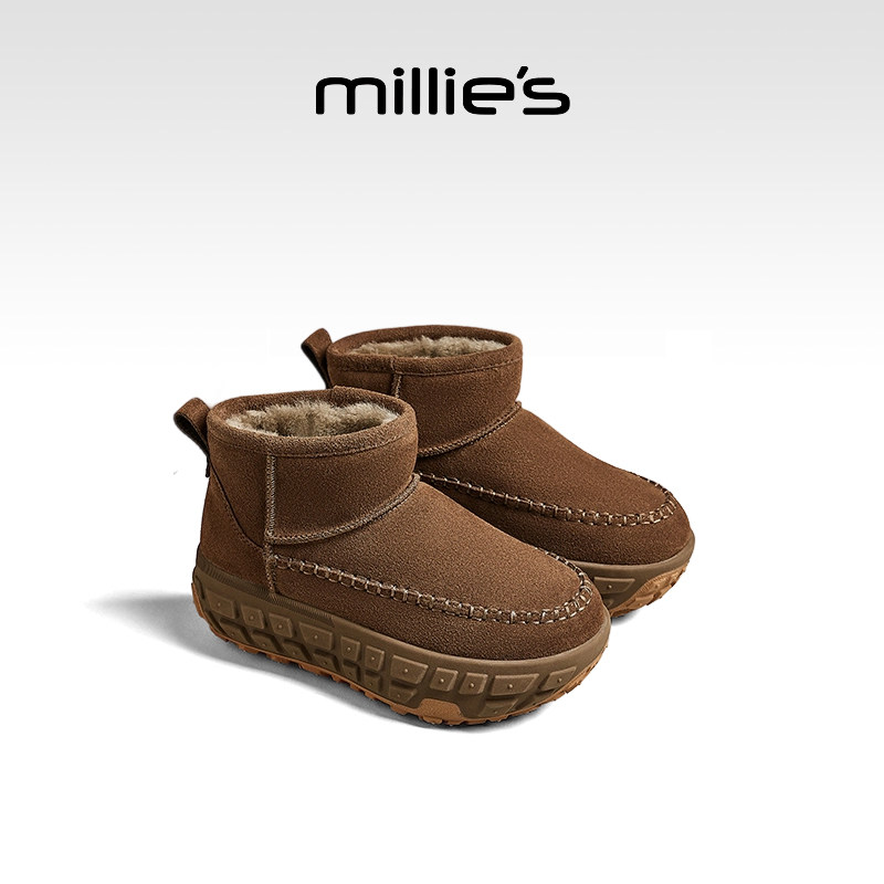 millies妙丽雪地靴2025冬季新款加绒加厚保暖棉鞋厚底羊毛短筒靴,女鞋,时尚雪地靴,淘宝优惠券,粉丝福利购,淘宝优惠卷