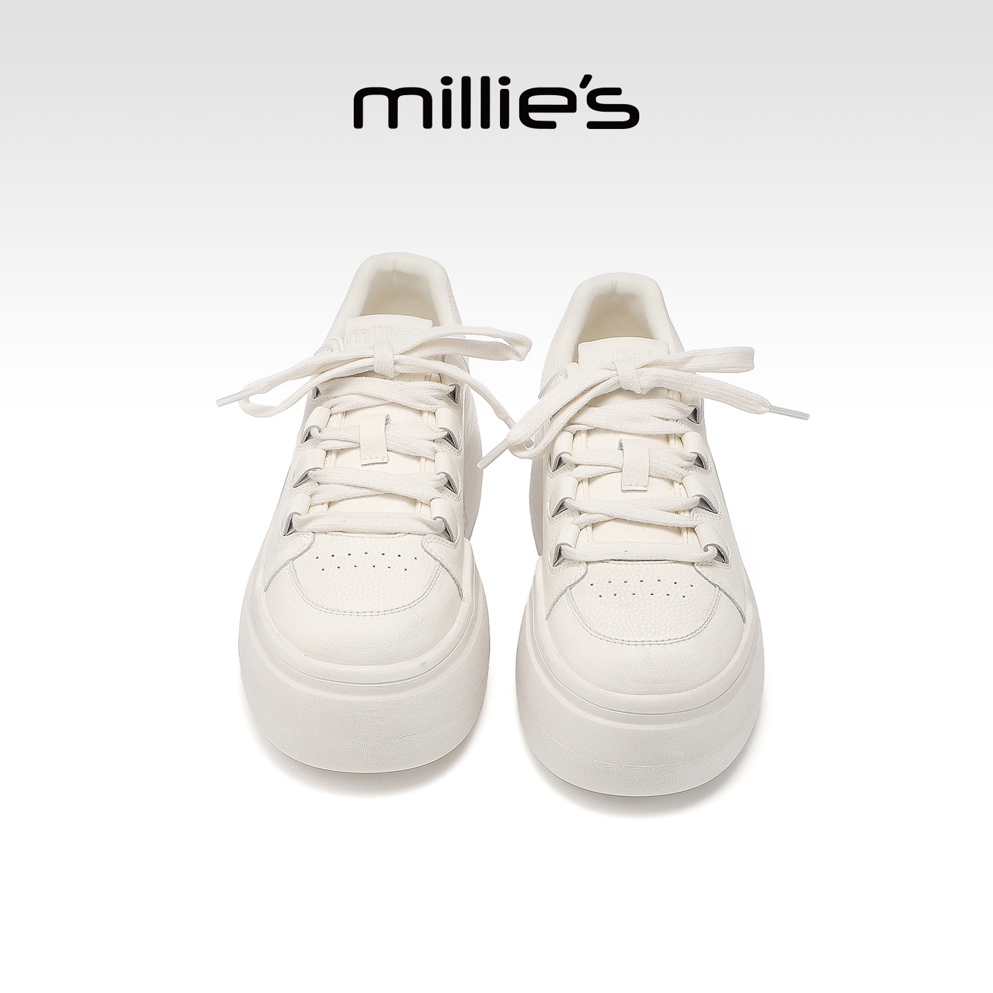 MILLIE'S/妙丽白色厚底增高松糕鞋2026夏季新款时尚百搭休闲板鞋