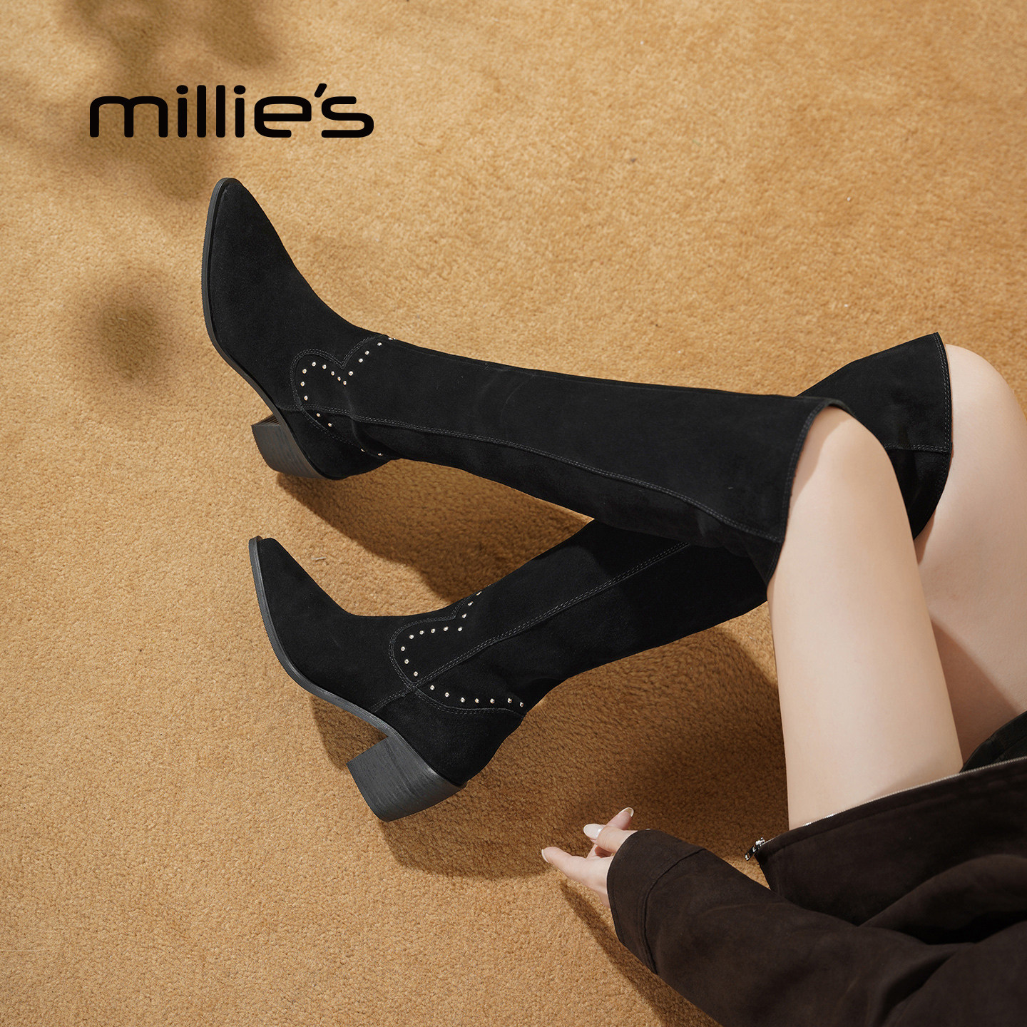 millies妙丽秋冬新款加绒长筒靴