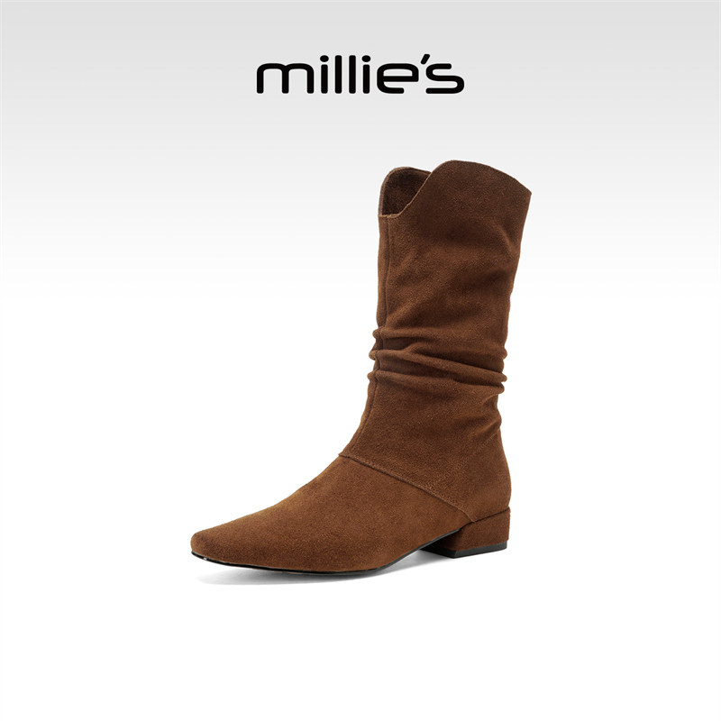 millies妙丽女鞋加绒骑士靴