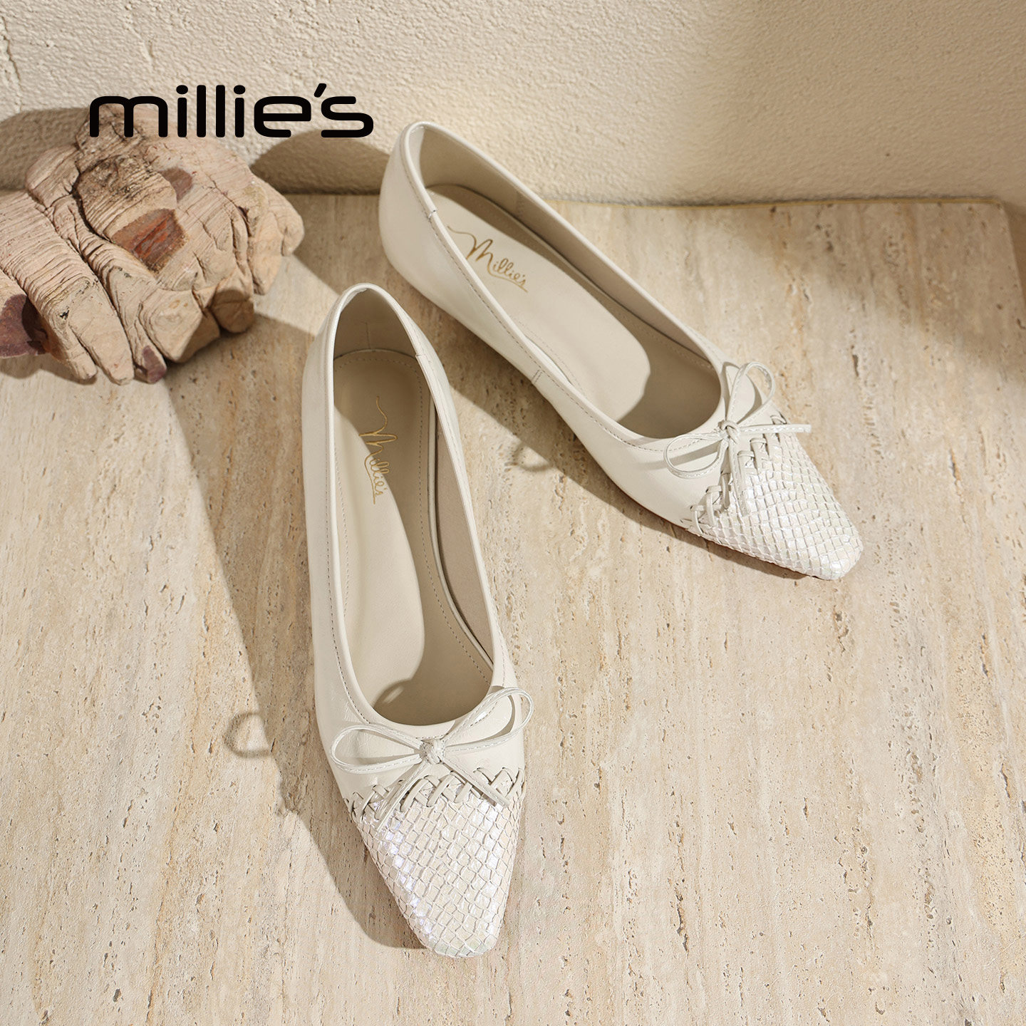 MILLIE'S/妙丽法式通勤风浅口单鞋女款小方头粗跟鞋米白春季新款,女鞋,浅口单鞋,淘宝优惠券,粉丝福利购,淘宝优惠卷