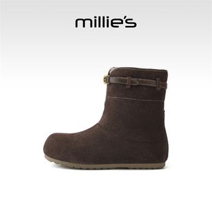 MILLIE'S/妙丽雪地靴女2025新款冬季加绒加厚棉鞋真皮厚底巨好看