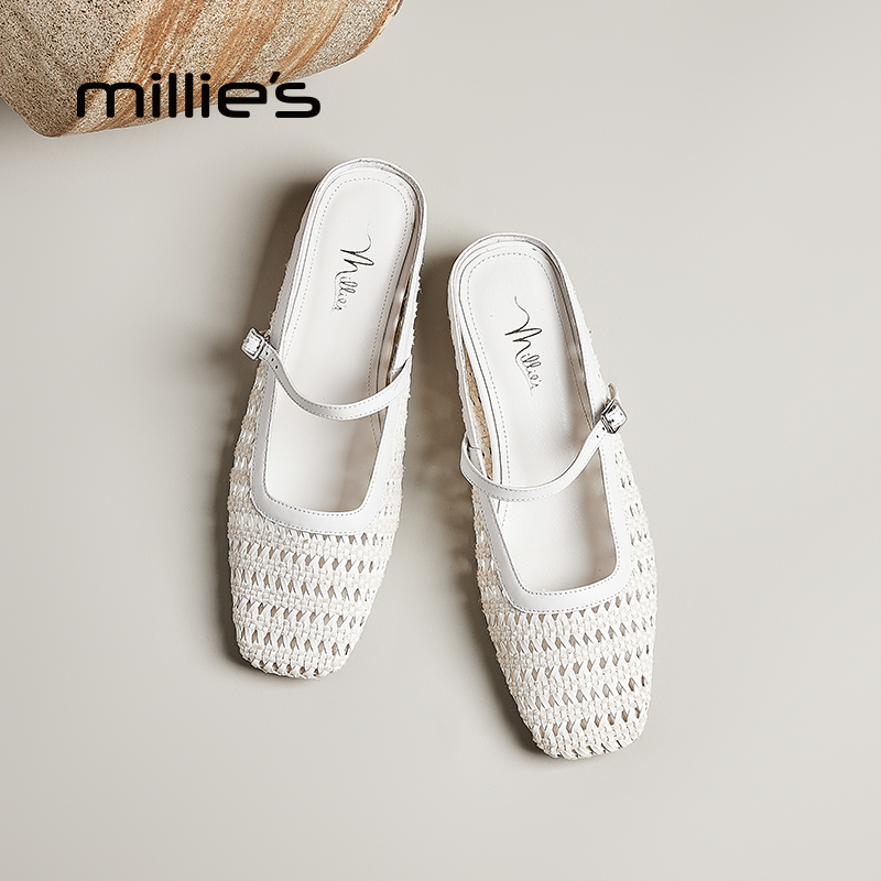 millies妙丽女鞋复古编织凉拖鞋