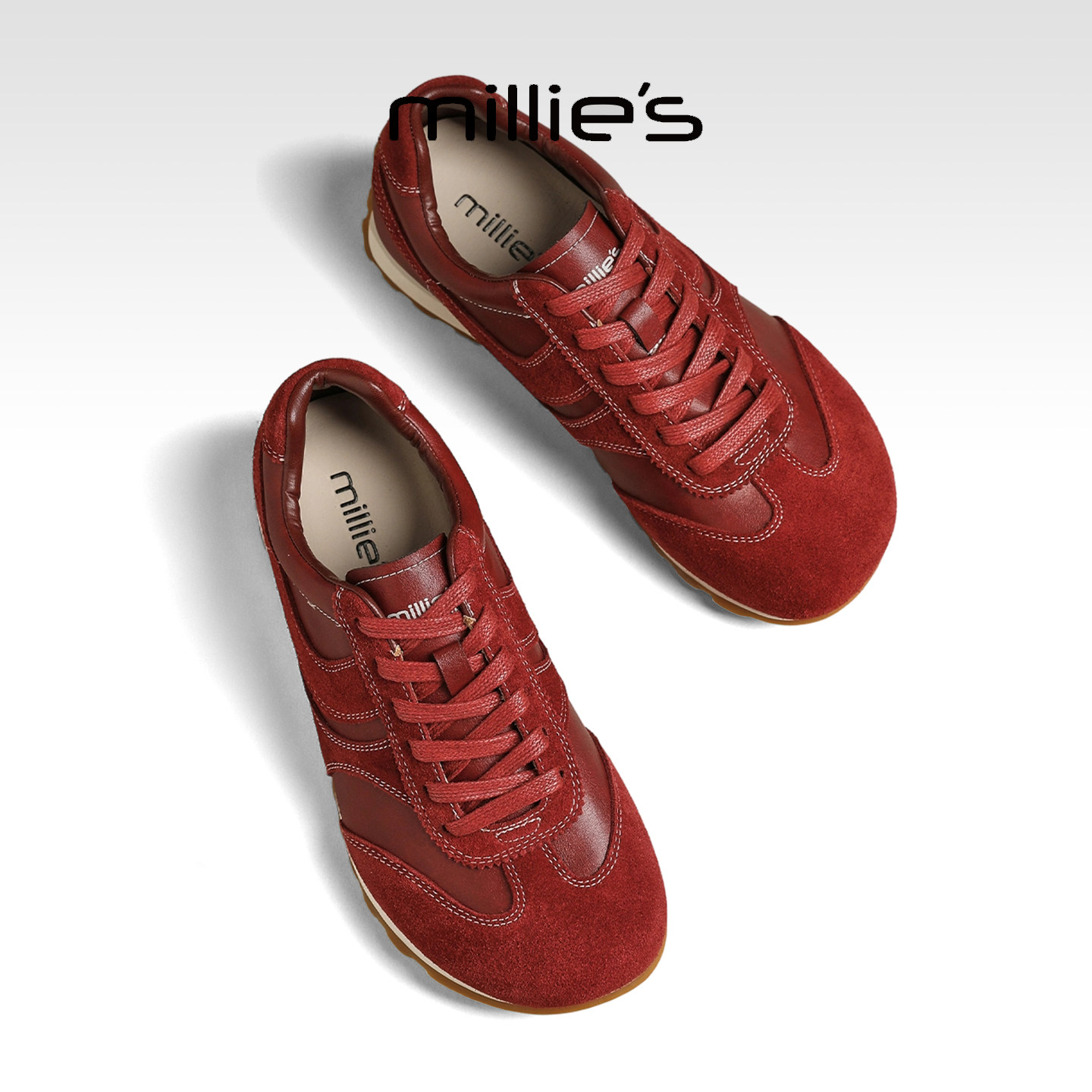 MILLIE'S/妙丽复古风红色德训鞋女平底休闲鞋时尚百搭圆头阿甘鞋,女鞋,深口单鞋,淘宝优惠券,粉丝福利购,淘宝优惠卷