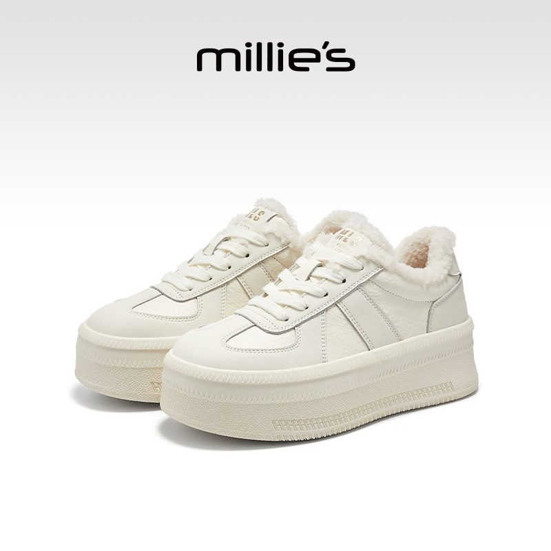 millies妙丽厚底小白鞋女款冬季2025新款加棉松糕板鞋休闲鞋百搭