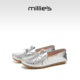 妙丽银色牛皮乐福鞋 平底系带豆豆鞋 MILLIE 舒适一脚蹬春夏新款