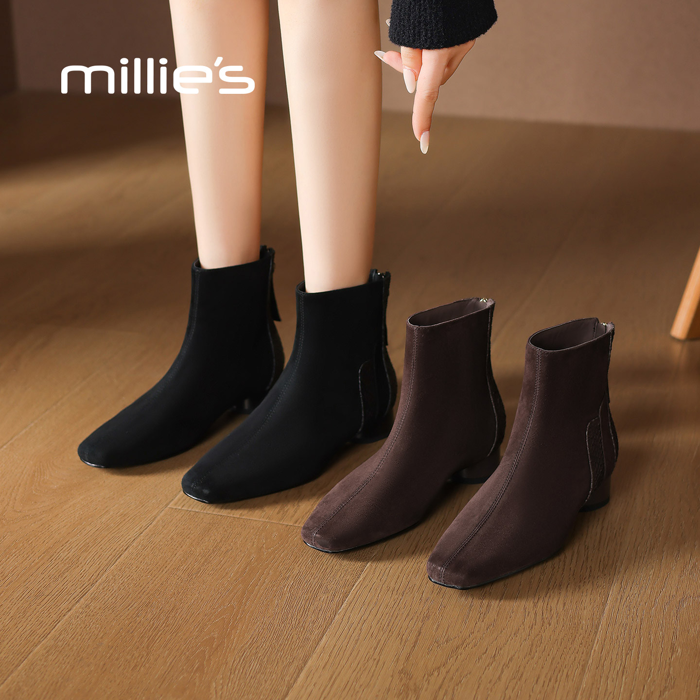 millies妙丽女鞋2025年秋季新款时尚百搭粗跟马丁靴轻奢短靴女靴,女鞋,时装靴,淘宝优惠券,粉丝福利购,淘宝优惠卷