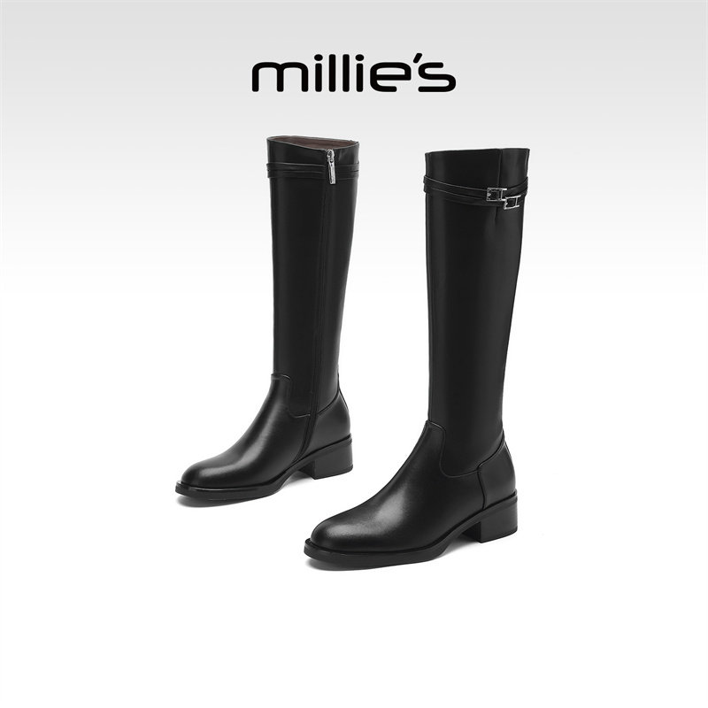 millies妙丽女鞋2025新款复古靴女款秋冬加绒骑士靴粗跟百搭女靴,女鞋,骑士靴,淘宝优惠券,粉丝福利购,淘宝优惠卷