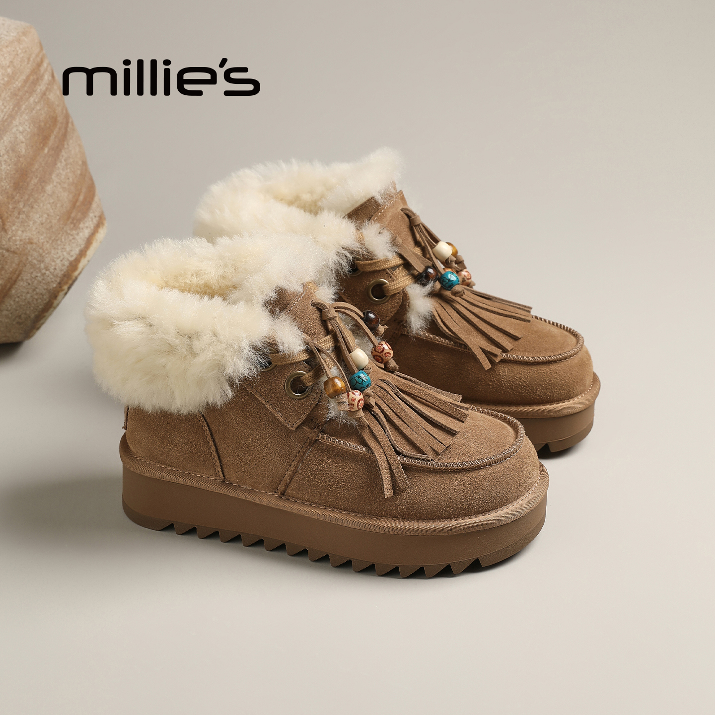 millies妙丽加绒烟筒靴女靴