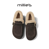 女加绒保暖棉鞋 MILLIE 2025新款 一脚蹬内增高毛毛鞋 妙丽勃肯鞋