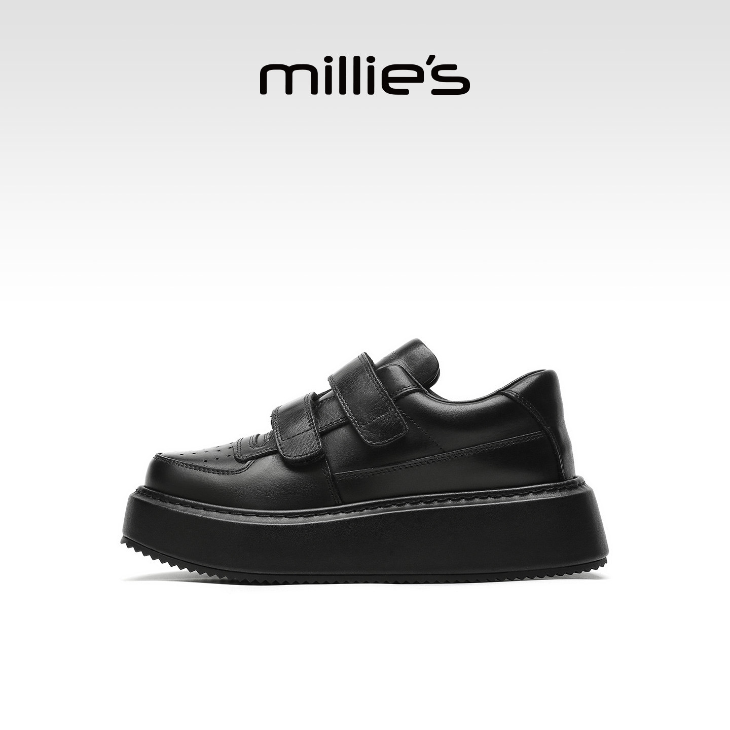 MILLIE'S/妙丽2026春季厚底魔术贴深口单鞋女黑色增高休闲鞋百搭,女鞋,深口单鞋,淘宝优惠券,粉丝福利购,淘宝优惠卷