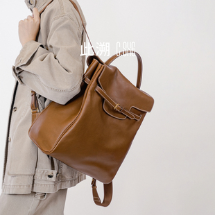 【新年礼物】此溯C.SHE头层植鞣牛皮手缝男女通用15寸电脑双肩包