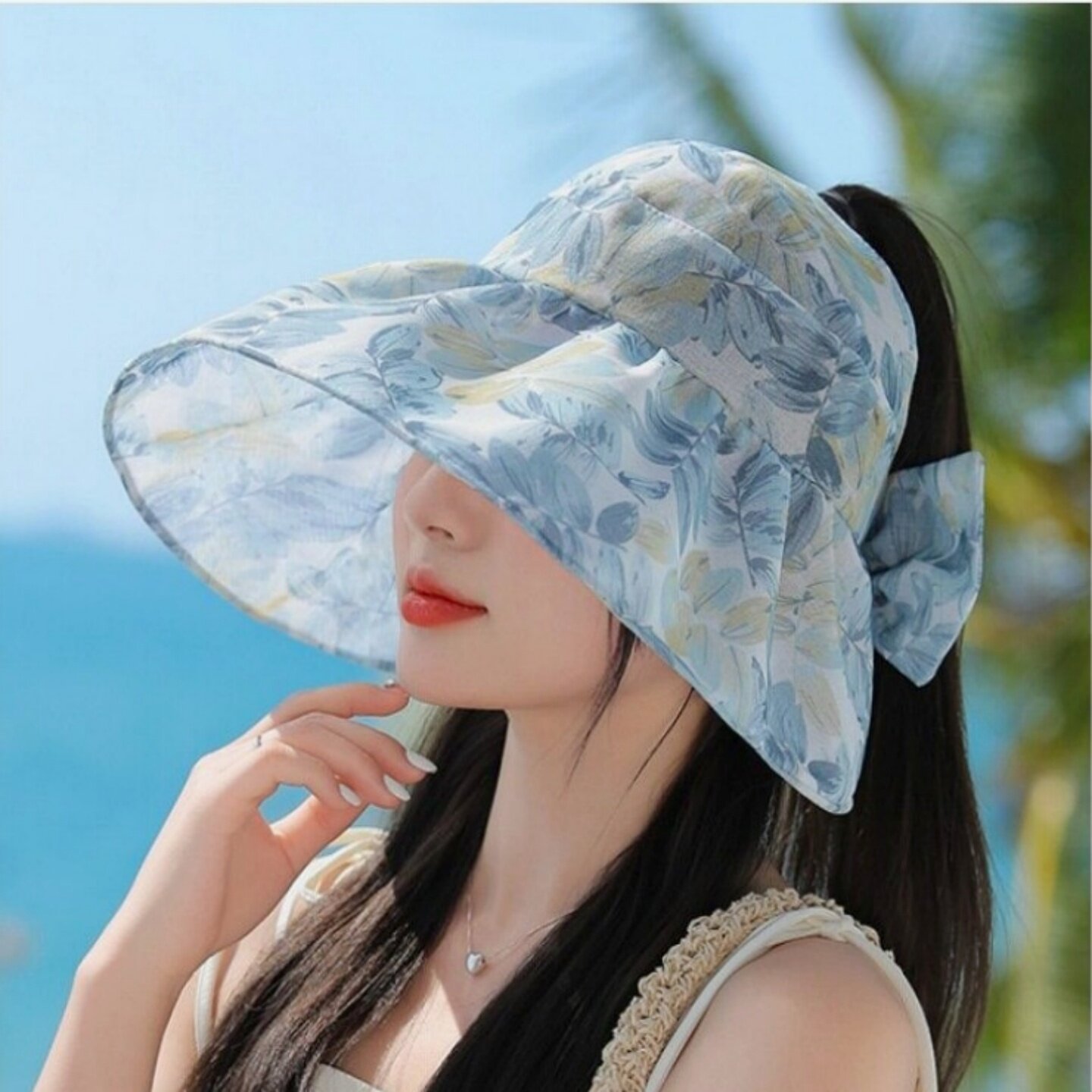 夏季女神优雅大沿空顶防晒帽