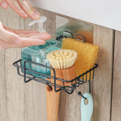 厨房免打孔铁艺置物架 墙上壁挂式抹布洗碗布海绵刷收纳架沥水架J