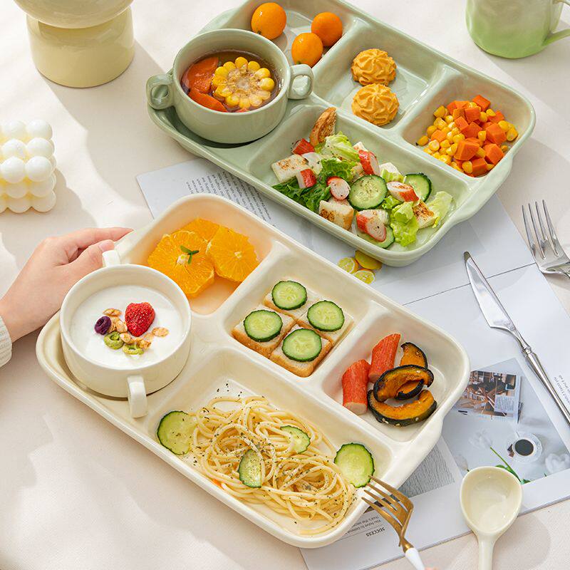 分格餐盘盘子高级感大人减肥专用家用一人食餐具陶瓷早餐盘快餐盘