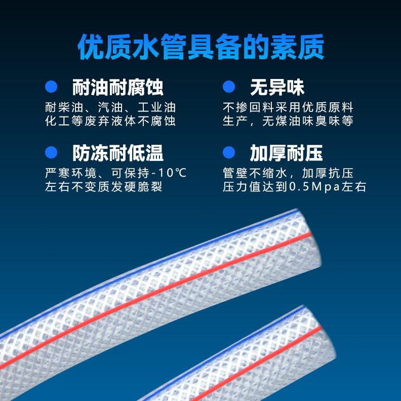 直销pvc水管防冻家用透明 纤维强软管塑料网管自来水龙头46分蛇皮