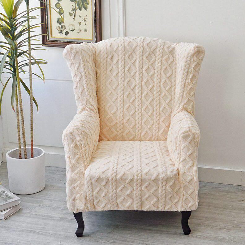 新款简约提花绒老虎凳罩椅套人沙发套罩弹力全包弧形酒店毛绒套