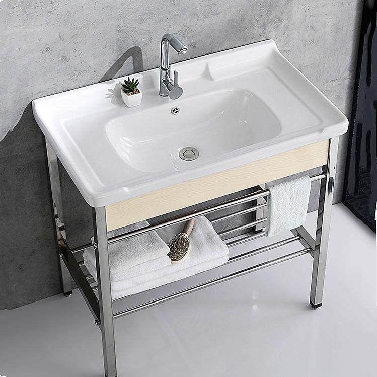 不锈钢支架盆浴室柜卫生间洗手盆洗面盆陶瓷台盆 一体式落地水池