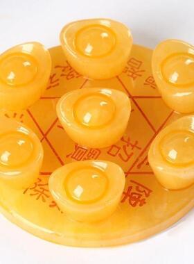 天然米黄玉七星阵摆件福禄风水招财镇宅七星阵葫芦新聚宝盆元宝球