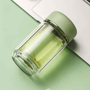 明霞玻璃杯高硼硅加厚双层迷你泡茶杯女办公杯清新可携式小巧水杯