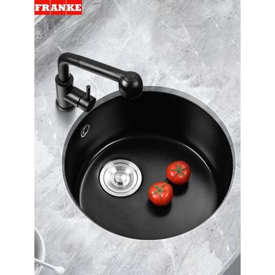 弗兰卡厨房石英石黑色水槽圆槽小尺寸酒吧西厨房单槽岛圆形花岗岩
