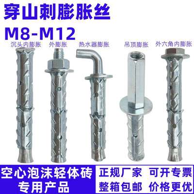 穿山刺膨胀螺丝加气块砌块砖泡沫轻体砖专用螺杆M8M10M12爆炸锚栓