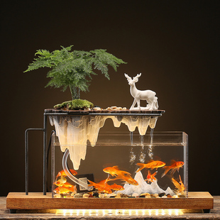 创意办公室桌面循环假山流水景观鱼缸摆件装 饰客厅玄关开业礼物品