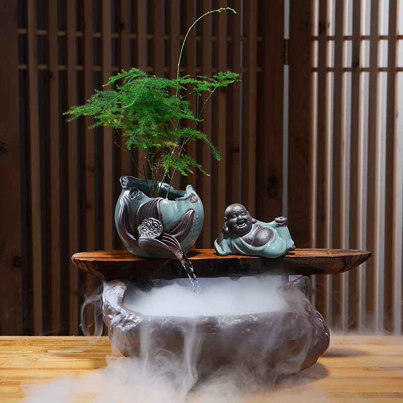 创意流水器喷泉加湿器家居客厅电视柜装饰招财工艺品办公室内摆件