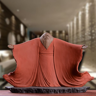 墨染留香张明贵德化陶瓷紫砂人物手工老子会所玄关装饰老子像摆件