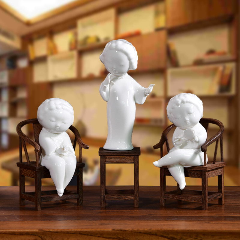 墨染留香德化白瓷美女仕女雕塑艺术品博古架家居中式客厅工艺摆饰