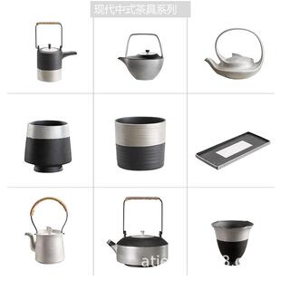 新中式设计客厅茶几装饰盖碗摆件茶空间陶瓷提梁壶银纹杯茶具套装