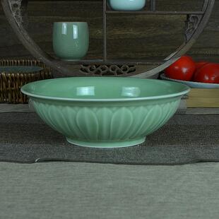 大号汤碗龙泉青瓷莲瓣大碗汤盆 陶瓷创意家用餐具 9英寸菜碗面碗