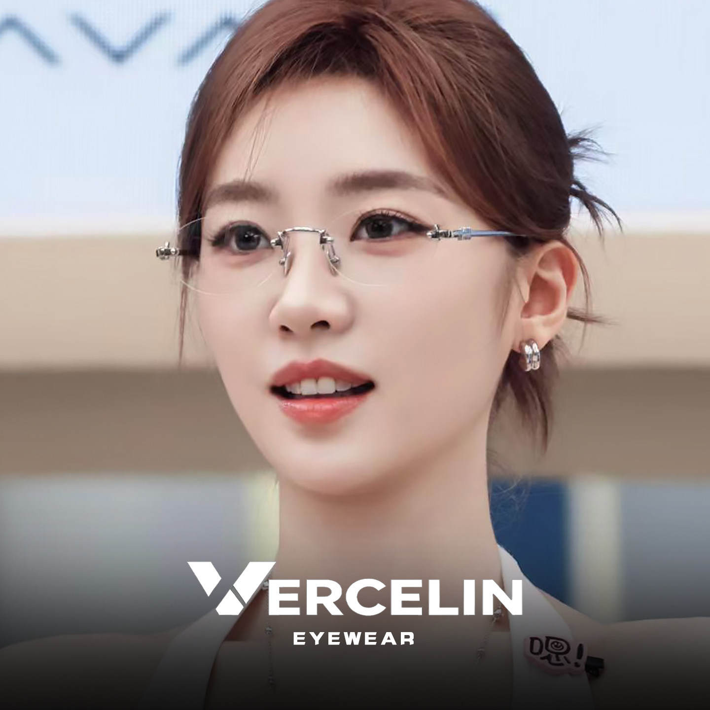 张月同款银色无边框近视眼镜框女