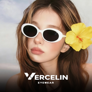 复古白色框猫眼墨镜女款高级感海边防晒偏光太阳镜近视可配带度数